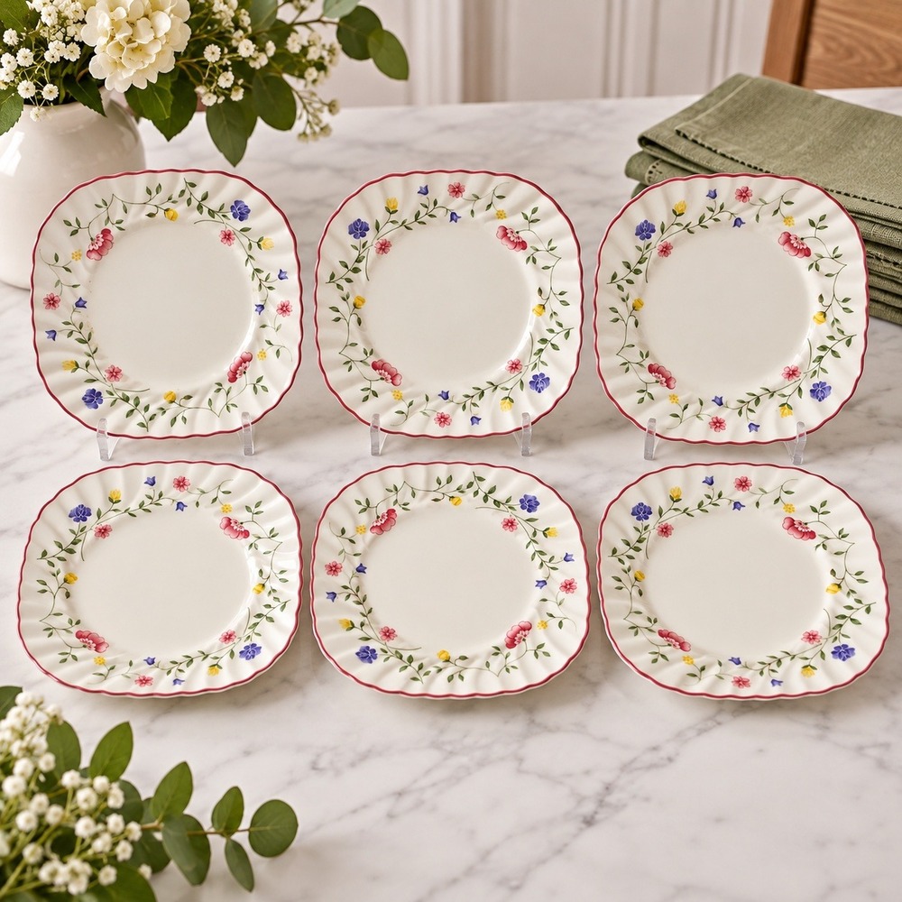Johnson Bros Summer Chintz Square Salad Plates 8in Cream Floral Scalloped Set 6